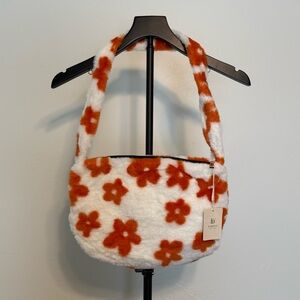 Fadivo Floral Faux Fur Fuzzy Shoulder Bag Orange White Cozy Y2K Purse New
